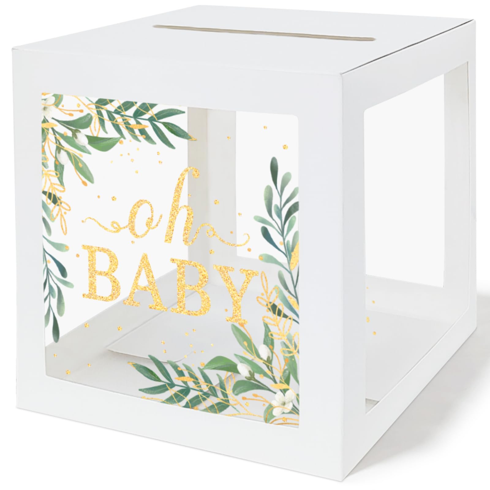 QIKSION Baby Shower Card Box for Reception, Clear with White Border Gift Card Box for Baby Showers, Wishing Well Party, Birthday, Gender Reveal