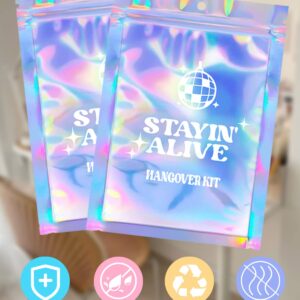 SILFGRLF Stayin' Alive Bachelorette Party Hangover Kits Bags, 50 Pcs Holographic Bags (5"x7") Bachelorette Party Supplies Last Disco Party Favors Printed