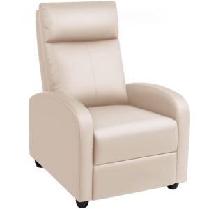 rankok recliner chair modern pu leather reclining chair ergonomic adjustable recliner for living room home theater seating single sofa (beige)