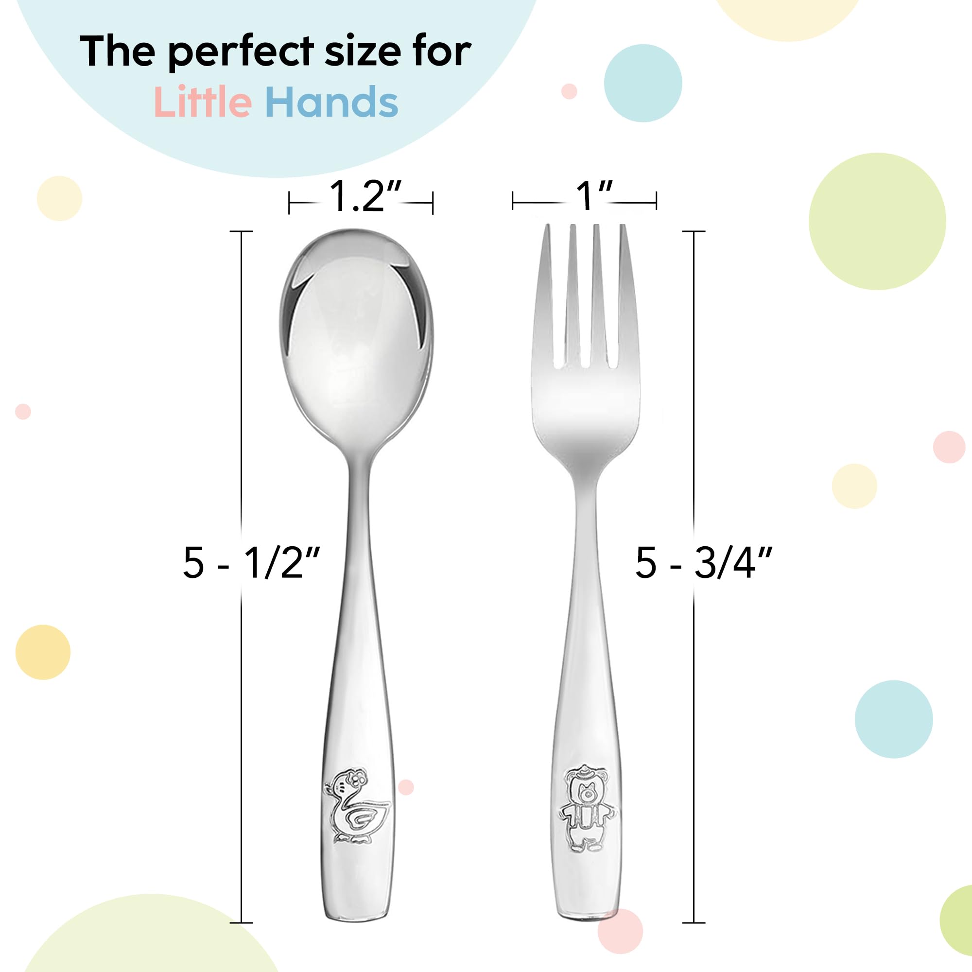 PLASKIDY Kids Silverware Stainless Steel Set of 10 Toddler Utensils Forks and Spoons - Dishwasher Safe Kids Flatware Set Children's Safe Cutlery Set