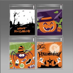 200Pcs Halloween Cellophane Candy Bags Self Adhesive Clear Cookie Treat Bags Gift Bags for Halloween Party Supplies (3.94 x 3.94 In)