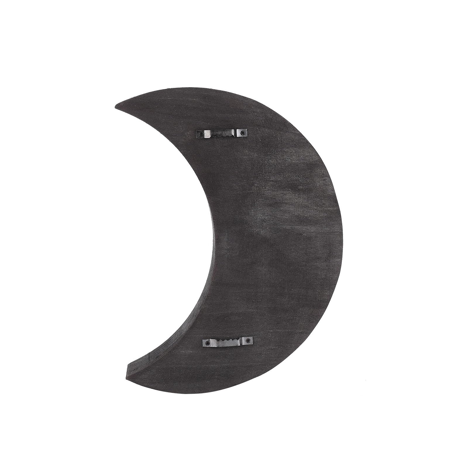 TREETDOBV Wall Mounted Moon Shelf Decor, Wall Hanging Wooden Floating Shelves, Rustic Black Moon Shelf Solid Wood Moon Shaped Storage Rack for Home Office Bedroom Living Room Decor(L)