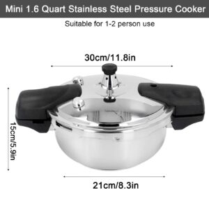 Stainless Steel Pressure Cooker, 1.6 Quart Mini Pressure Cooker Safe Explosion Proof 1.8L Pressure Cooker Oyster Fish Head Pot for Gas Stove Induction Cooker