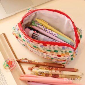 JHTPSLR Wool Knitting Pencil Pouch Colorful Knitting Wool Pencil Case Aesthetic Pencil Pouch Zipper Pen Bag Storage Bag Make Up Bag Stationery Organizer Bag for Office Travel (Multi)