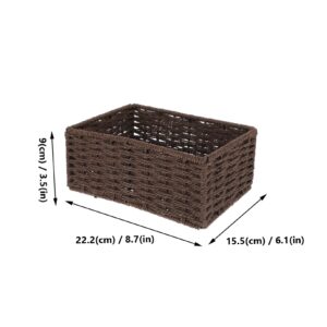 OKUMEYR Coffee Rectangular Storage Box, Wood & Rattan, 8.72x6.09x3.54 inches