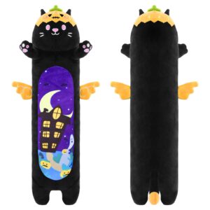 ucalma long cat plush body pillow, 20" cute black cat stuffed animals soft kawaii plushies, halloween cat plush pillow kitten doll big cat plush toys for kids girls girlfriend teen lover