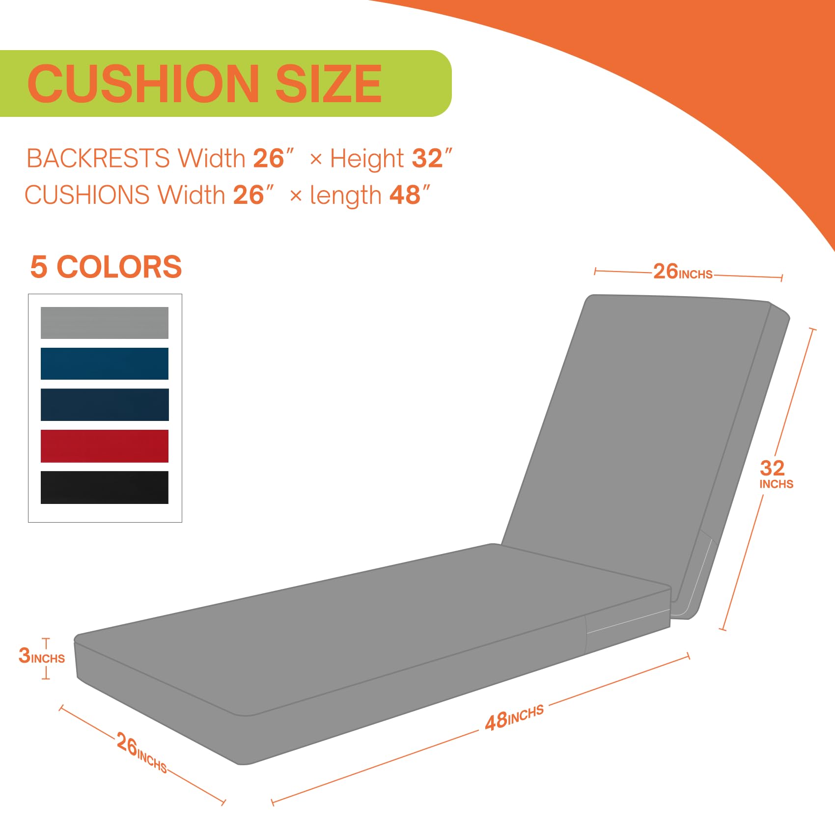 RULAER 80x26x3inch Chaise Lounge Cushion for Outdoor Furniture,Thickened Water-Resistant Lounge Chair Cushion,Double Piping Non-Slip Patio Furniture Cushion…