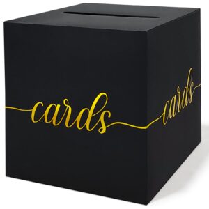 qiksion black card box with gold foil design, gift cards receiving box for birthdays party, wedding receptions, bridal & baby showers, graduations, retirements, anniversaries