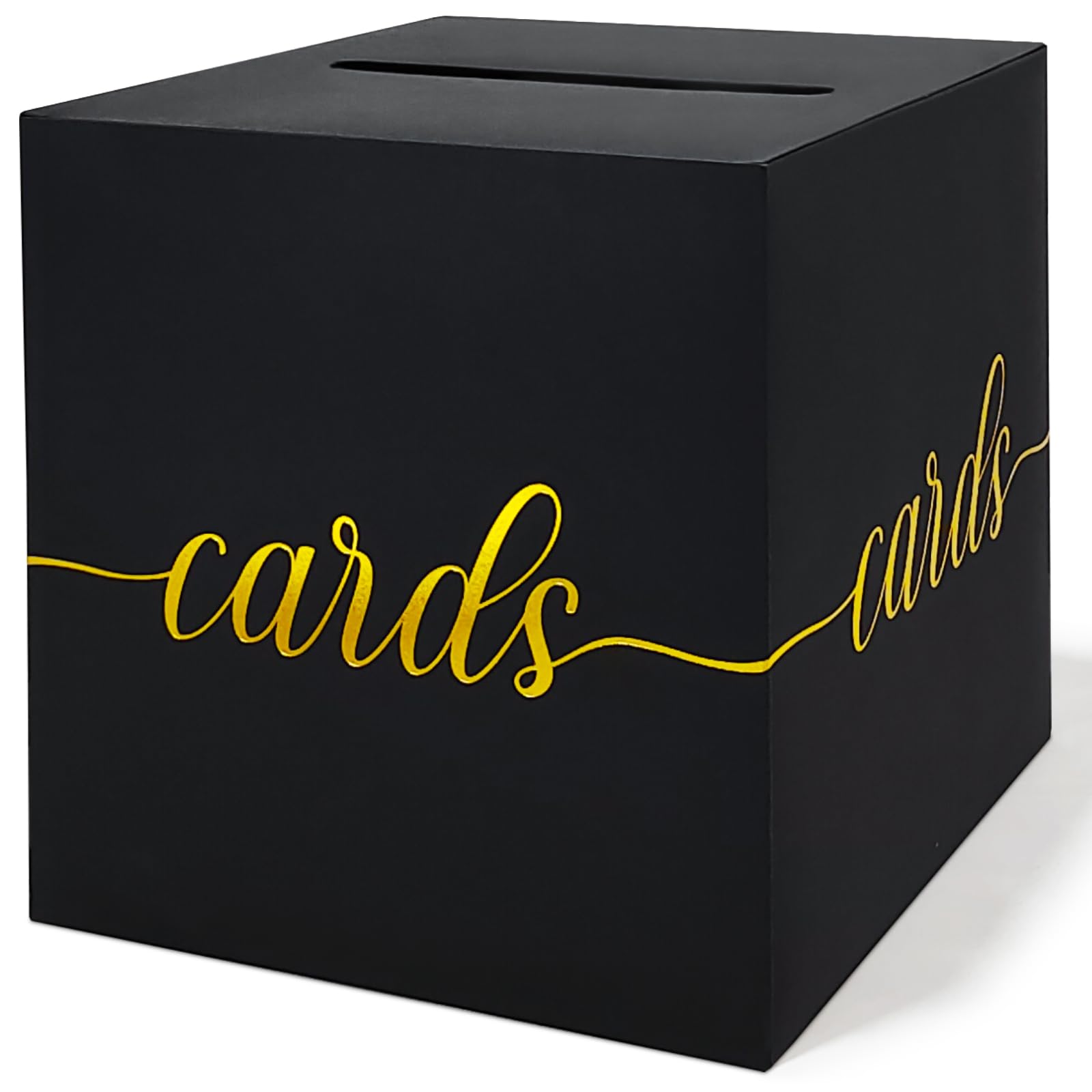 QIKSION Black Card Box with Gold Foil Design, Gift Cards Receiving Box for Birthdays Party, Wedding Receptions, Bridal & Baby Showers, Graduations, Retirements, Anniversaries