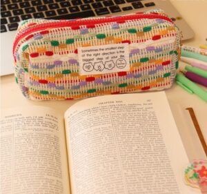 jhtpslr wool knitting pencil pouch colorful knitting wool pencil case aesthetic pencil pouch zipper pen bag storage bag make up bag stationery organizer bag for office travel (multi)