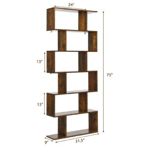 BETTARY 6-Tier Bookshelf, Freestanding S-Shaped Geometric Display Shelf, Modern Tall Bookcase for Home Office, Living Room, Bedroom, Coffee