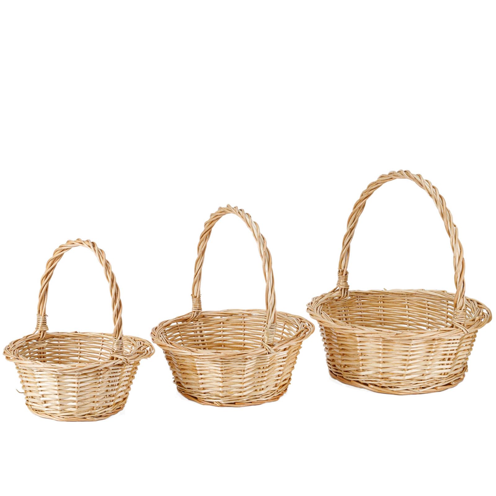 THY Collectibles Set of 3 Hand Woven Wicker Rattan Flower Baskets with Handle Harvest Baskets for Storage, Gift Baskets, Picnics, Easter Eggs, Organizing, Weddings, Markets, and More