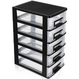 stobaza 5 drawer plastic storage drawer unit, plastic drawers organizer, clear storage drawers, small makeup containers office stationery organizer storage bins with drawers - 8.3 x 6 x 12.4 inch