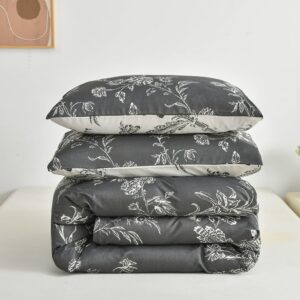 La Sheer Black Floral Duvet Cover King Size Garden Style Flower Microfiber Bedding Set with Zipper Smooth Soft Comforter Cover with 2 Pillow Shams(102x90 inches, 3 Pieces)