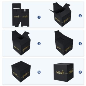 QIKSION Black Card Box with Gold Foil Design, Gift Cards Receiving Box for Birthdays Party, Wedding Receptions, Bridal & Baby Showers, Graduations, Retirements, Anniversaries