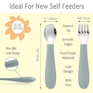 CoixFoam 8 Pieces Toddler Utensils, Toddler Safe Silverware Set With Food Grade Silicone Hanlde, 18/8 Stainless Steel, Perfect Length For New Self Feeders, Dishwasher Safe