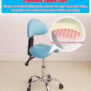 NUNETH Saddle Chair Dental Hygienist, 48-58 Cm Saddle Stool Rolling Chair with Adjustable Back Rest, Ergonomic Medical Salon Chair for Hospital (Color : Blue)