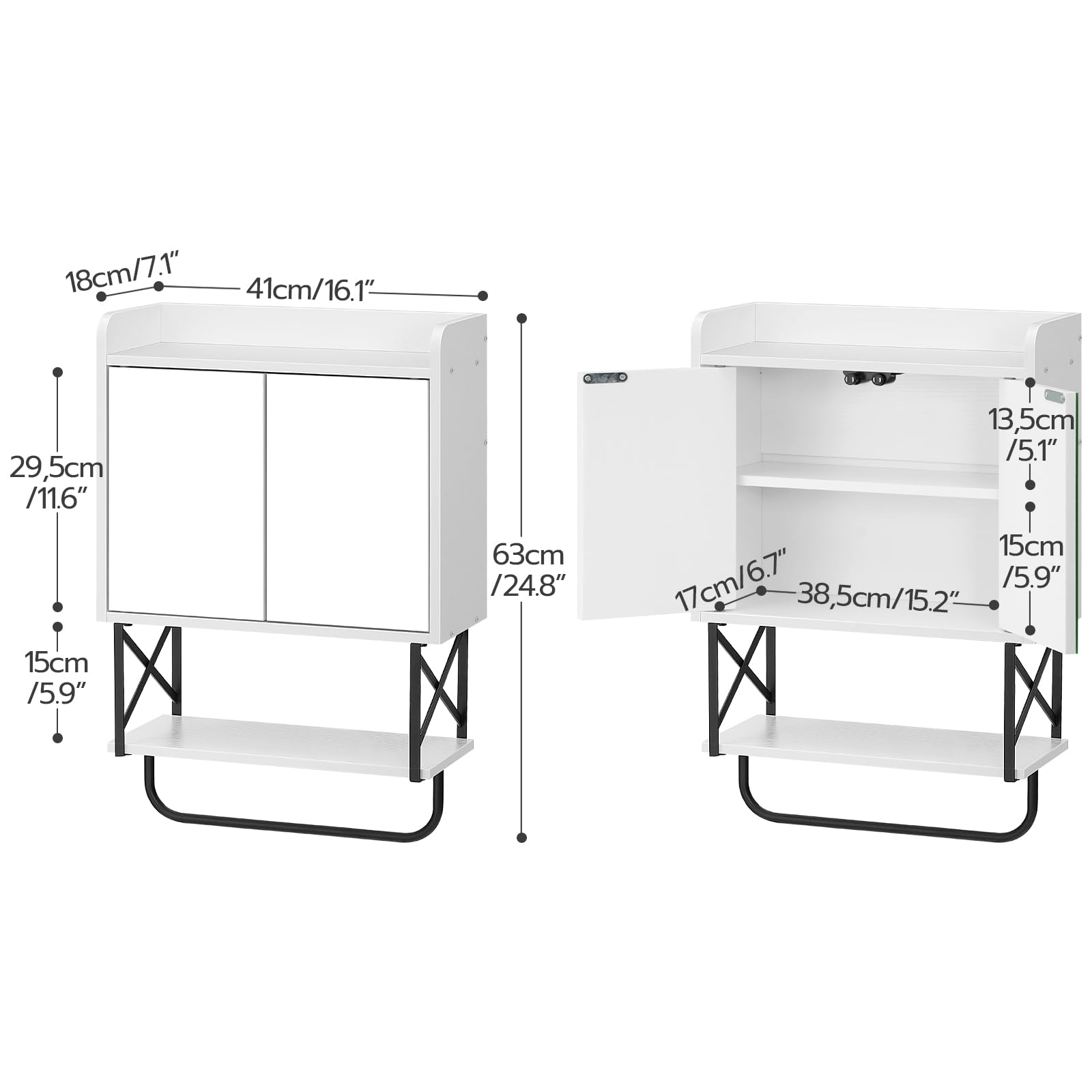 HOOBRO Medicine Wall Cabinet with Mirror, Bathroom Storage Cabinet with Hidden Space and Towel Bar, Double Mirrored Doors, Detachable Shelf, for Bathroom, Living Room, White BW41CW01