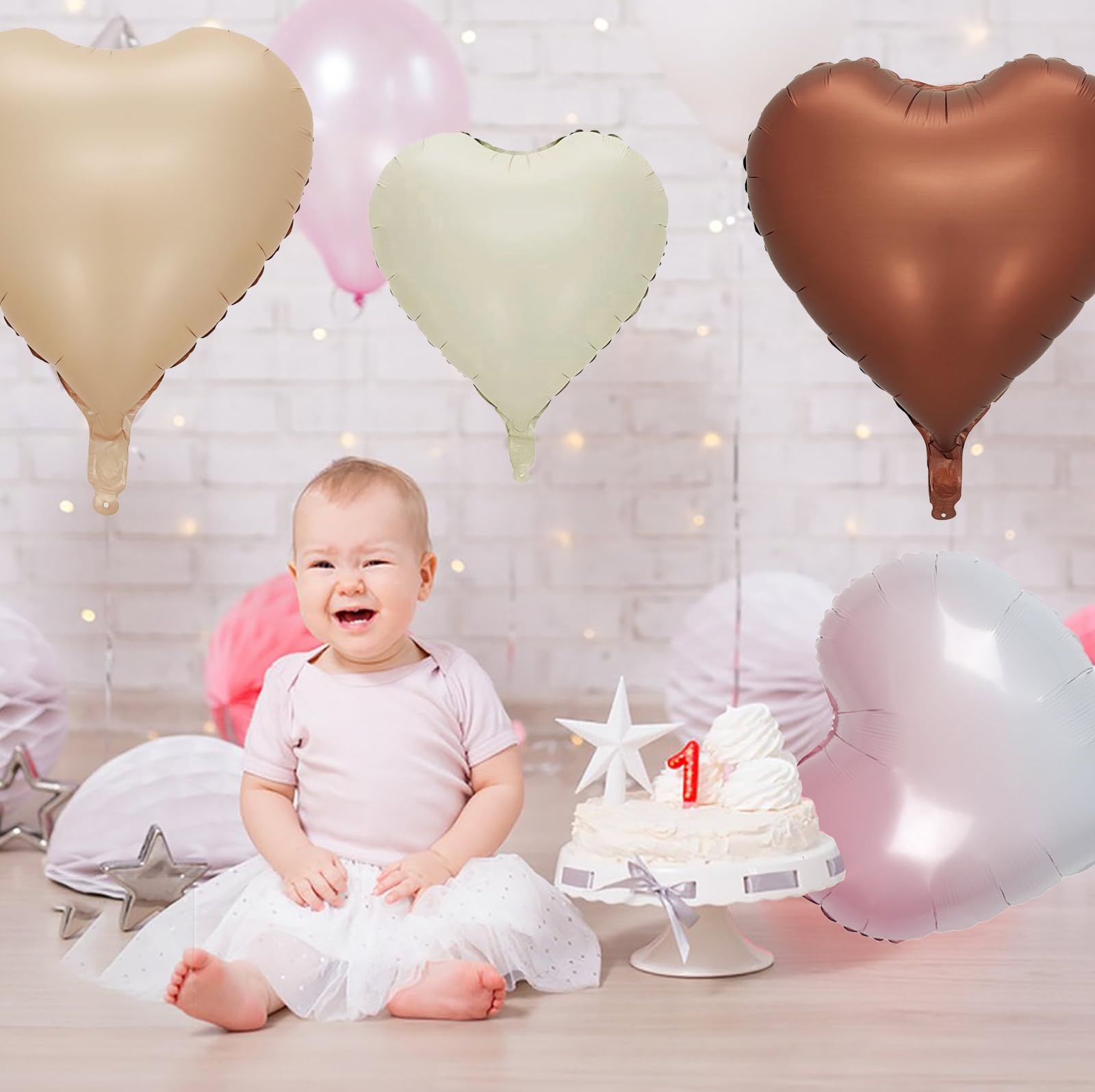 KALOR 18 Inch Brown Heart Mylar Balloons, 10 Pcs Love Foil Balloons, Heart Shaped Balloons for Engagement, Bridal Shower and Birthday Party Decorations