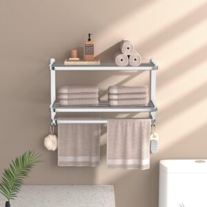 DDS-DUDES 3-Tier Towel Racks for Bathroom with Towel Bars Multilayer Hotel Towel Shelf Stainless Steel Wall-Mounted Brushed Finish Holder with Towel Shelves 23 Inches