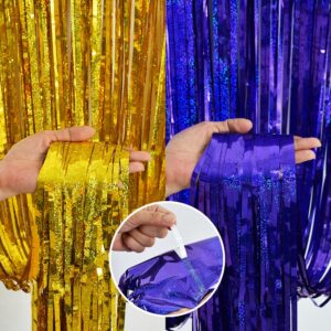 BEISHIDA 4 Pcs Blue and Gold Party Streamers Fringe Foil Curtain Backdrop Tinsel Background Party Decoration for Door Wall Graduation Birthday Wedding Anniversary Party Decoration(3.28 Ft x 8.2 Ft)