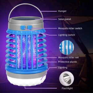 2Pack Solar Bug Zapper Light Bulb 3 in 1 Mosquitoes Killer USB Rechargeable Camping Light Flashlight,IPX6 Waterproof Portable Light Bulb Zapper Outdoor for Travel Hiking,Doorway,Corridor,Balcony,Patio