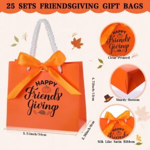 Tenceur 25 Sets Thanksgiving Gift Bags Friendsgiving Party Favor Orange Gift Bags with Handles Small Candy Bag with Bow Ribbon Friends Thanks Giving Party Gift Bag for Friend Guest, 5.51x4.72x2.36''