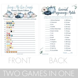 Blue Little Pumpkin Baby Shower Party Games - Animal Pregnancy and Emoji Picture Guessing Game (2 Game Bundle) - 20 Dual Sided Cards, Fall Baby Shower