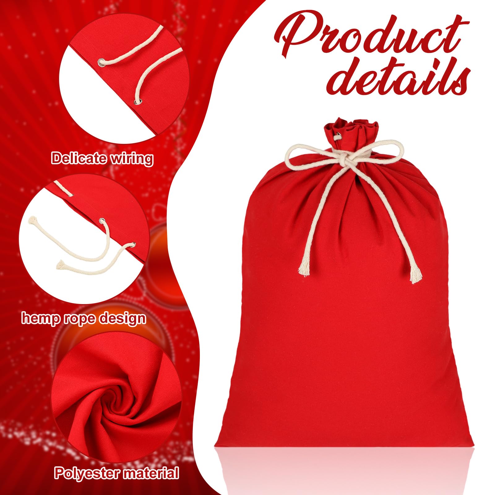 Newwiee 6 Pcs Large Christmas Canvas Gift Bag 26.7 x 19.7 Inch Santa Sublimation Blank Red Bag Reusable Canvas Drawstring Bag Xmas Canvas Sacks for DIY Presents Package Storage Party Supplies