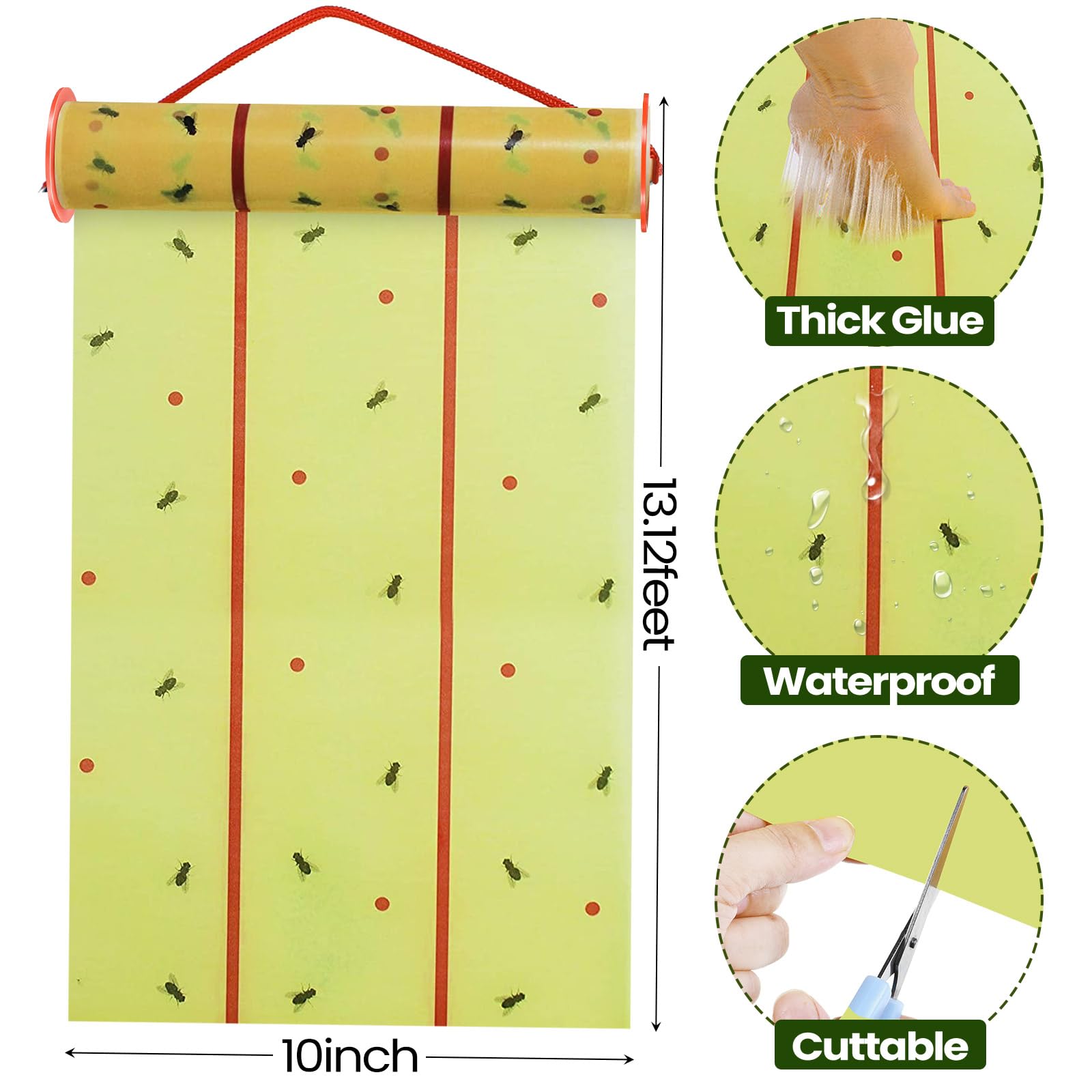 Qualirey 12 Rolls Giant Sticky Fly Traps 157 Feet Adhesive Fly Paper Fruit Fly Traps Outdoor Indoor Fly Strips Sticky Hanging Fly Tapes Gnat Bug Catcher Pest Killer for Garage Greenhouse Barn Stable