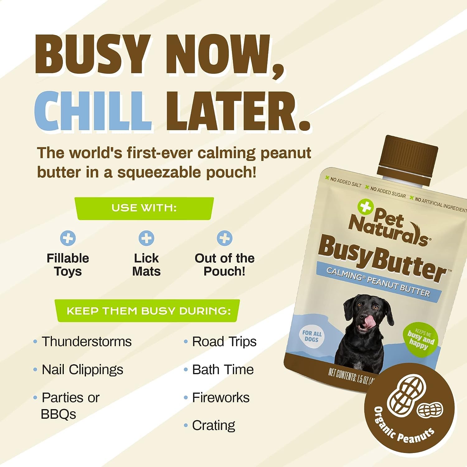 Pet Naturals BusyButter Easy Squeeze Calming Peanut Butter for Dogs, 6 Pouches & Calming Treats for Dogs, 30 Chews