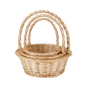 THY Collectibles Set of 3 Hand Woven Wicker Rattan Flower Baskets with Handle Harvest Baskets for Storage, Gift Baskets, Picnics, Easter Eggs, Organizing, Weddings, Markets, and More