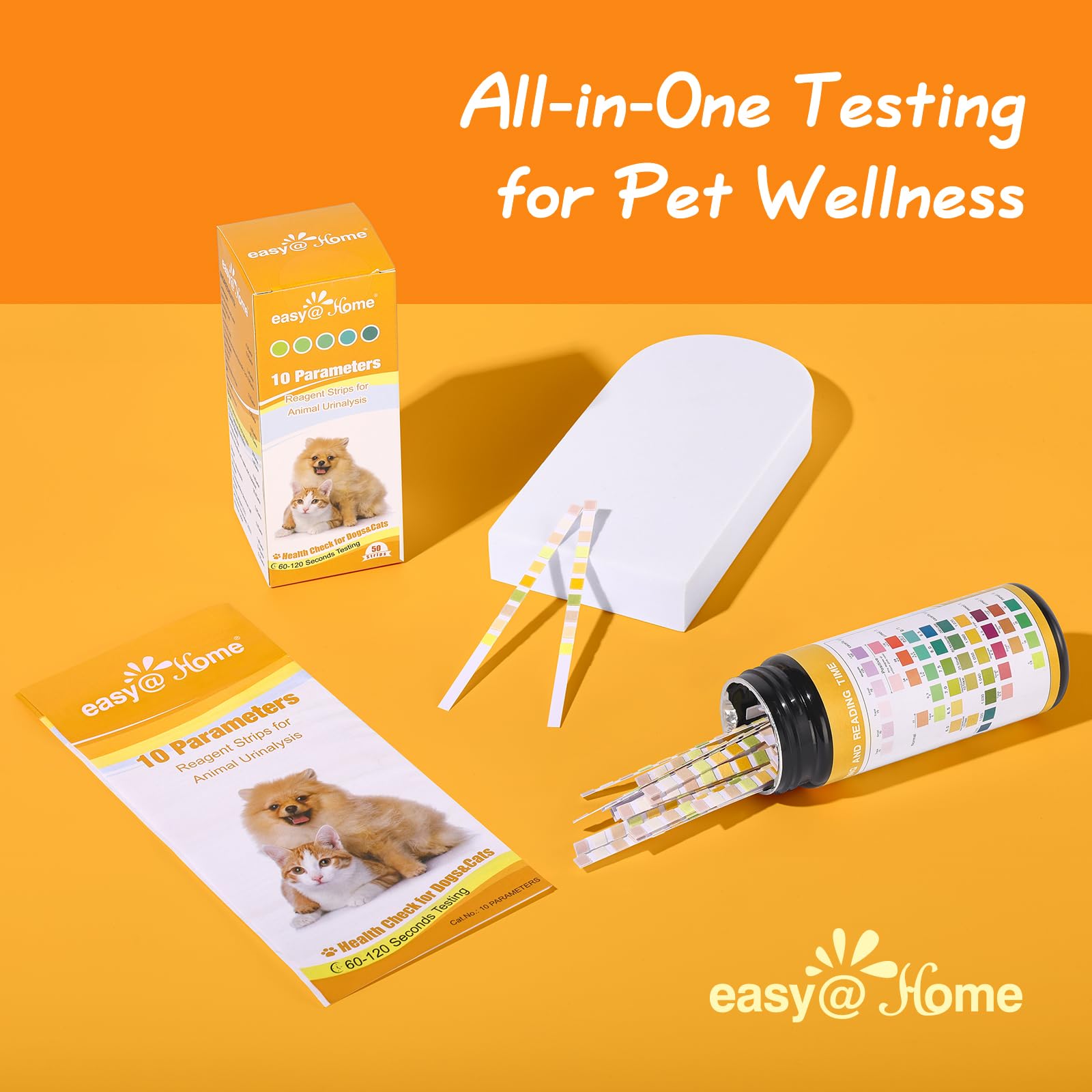 Easy@Home Pet Diabetes UTI Urine Test Strips 50 Counts, 10-in-1 Dog & Cat Urinalysis Kit Testing Glucose/Blood/Ketone/Bilirubin/pH/Protein/Urobilinogen/Nitrite/Leukocytes/SG