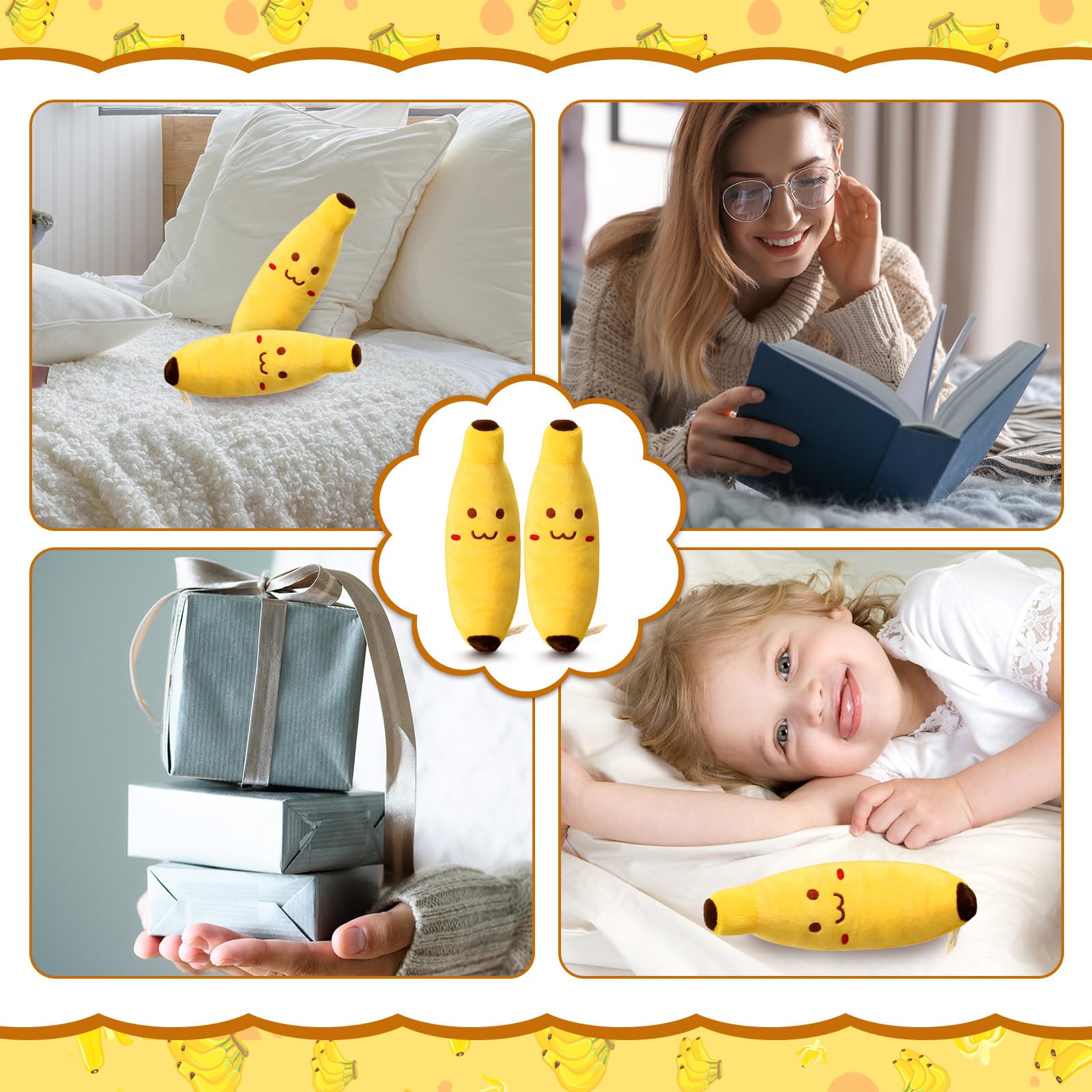 Hiboom 12 Pcs Banana Plush Pillow Stuffed 7.87 Inch, Plush Toys Banana Pillow, Cute Fruit Toy, Soft and Cute Sleeping Doll, Suitable for a Neap Pillow and a Lovely Present for Boy Girl