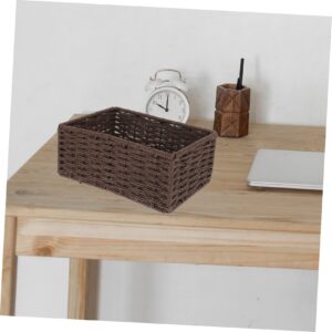 OKUMEYR Coffee Rectangular Storage Box, Wood & Rattan, 8.72x6.09x3.54 inches