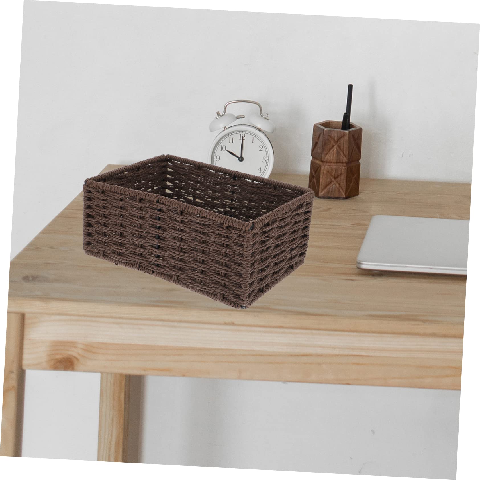 OKUMEYR Coffee Rectangular Storage Box, Wood & Rattan, 8.72x6.09x3.54 inches