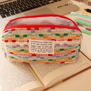 JHTPSLR Wool Knitting Pencil Pouch Colorful Knitting Wool Pencil Case Aesthetic Pencil Pouch Zipper Pen Bag Storage Bag Make Up Bag Stationery Organizer Bag for Office Travel (Multi)