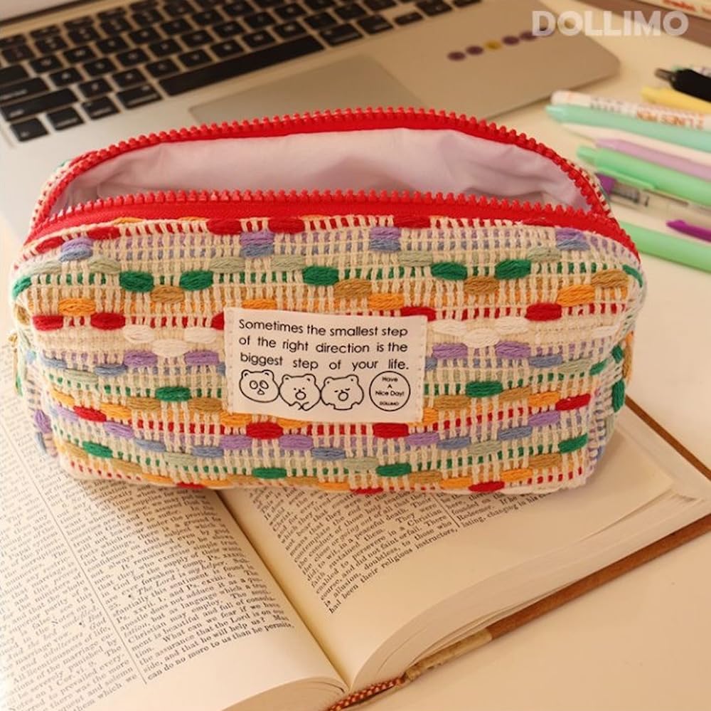 JHTPSLR Wool Knitting Pencil Pouch Colorful Knitting Wool Pencil Case Aesthetic Pencil Pouch Zipper Pen Bag Storage Bag Make Up Bag Stationery Organizer Bag for Office Travel (Multi)