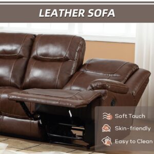 EBELLO Genuine Leather Manual Reclining Sofa, 3 Seat Recliner Sofa, Couch for Living Room, Bedroom Furniture, Meeting Room, Brown (3 Seat Sofa)