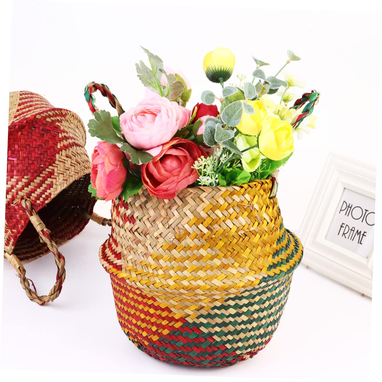 Woven Linen Basket Storage Container Multipurpose Vase Double Thicken Handle Storage Bin for Home Organization Decorative Linen Basket Planter