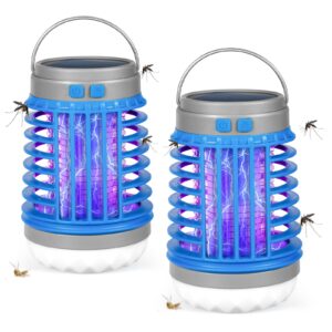 2pack solar bug zapper light bulb 3 in 1 mosquitoes killer usb rechargeable camping light flashlight,ipx6 waterproof portable light bulb zapper outdoor for travel hiking,doorway,corridor,balcony,patio