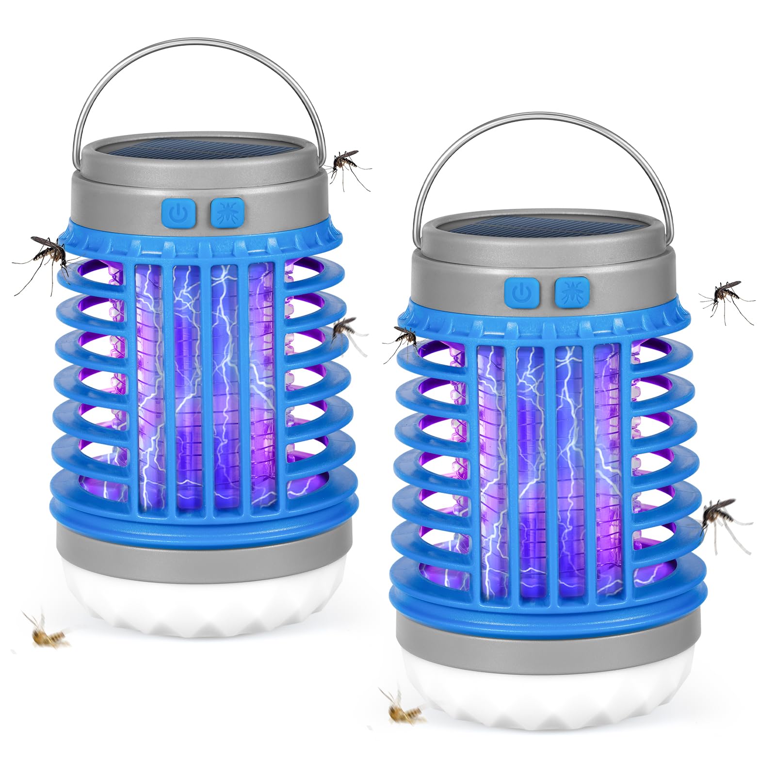 2Pack Solar Bug Zapper Light Bulb 3 in 1 Mosquitoes Killer USB Rechargeable Camping Light Flashlight,IPX6 Waterproof Portable Light Bulb Zapper Outdoor for Travel Hiking,Doorway,Corridor,Balcony,Patio