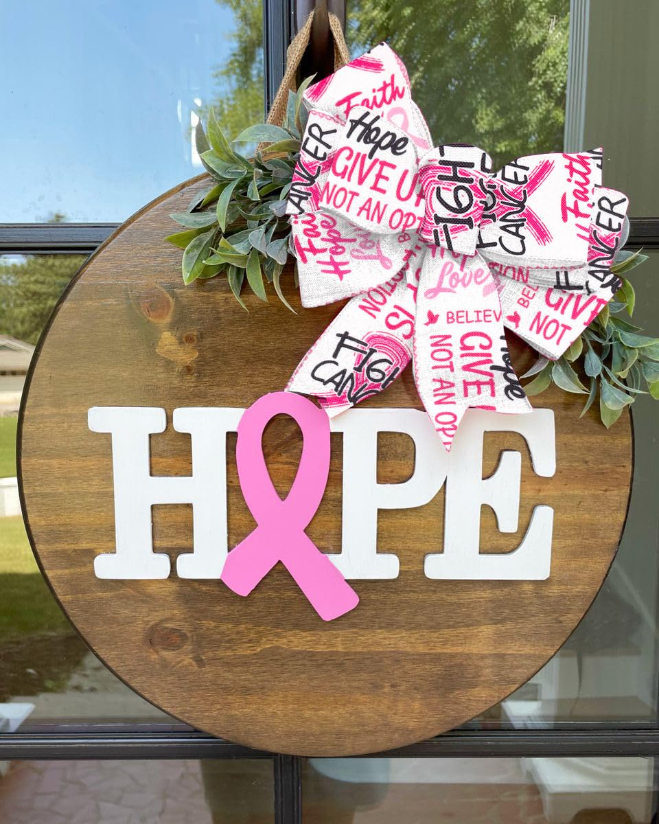 Estivaux Breast Cancer Awareness Ribbons for Crafting, Breast Cancer Awareness Wired Edge Ribbon Pink Burlap Ribbons Faith Hope Craft Ribbon for Gift Wrapping Charity Public Social Welfare Supplies