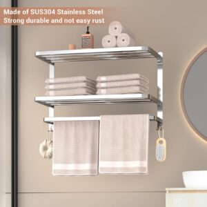 DDS-DUDES 3-Tier Towel Racks for Bathroom with Towel Bars Multilayer Hotel Towel Shelf Stainless Steel Wall-Mounted Brushed Finish Holder with Towel Shelves 23 Inches