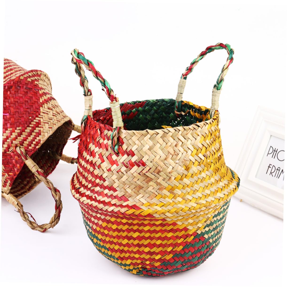 Woven Linen Basket Storage Container Multipurpose Vase Double Thicken Handle Storage Bin for Home Organization Decorative Linen Basket Planter