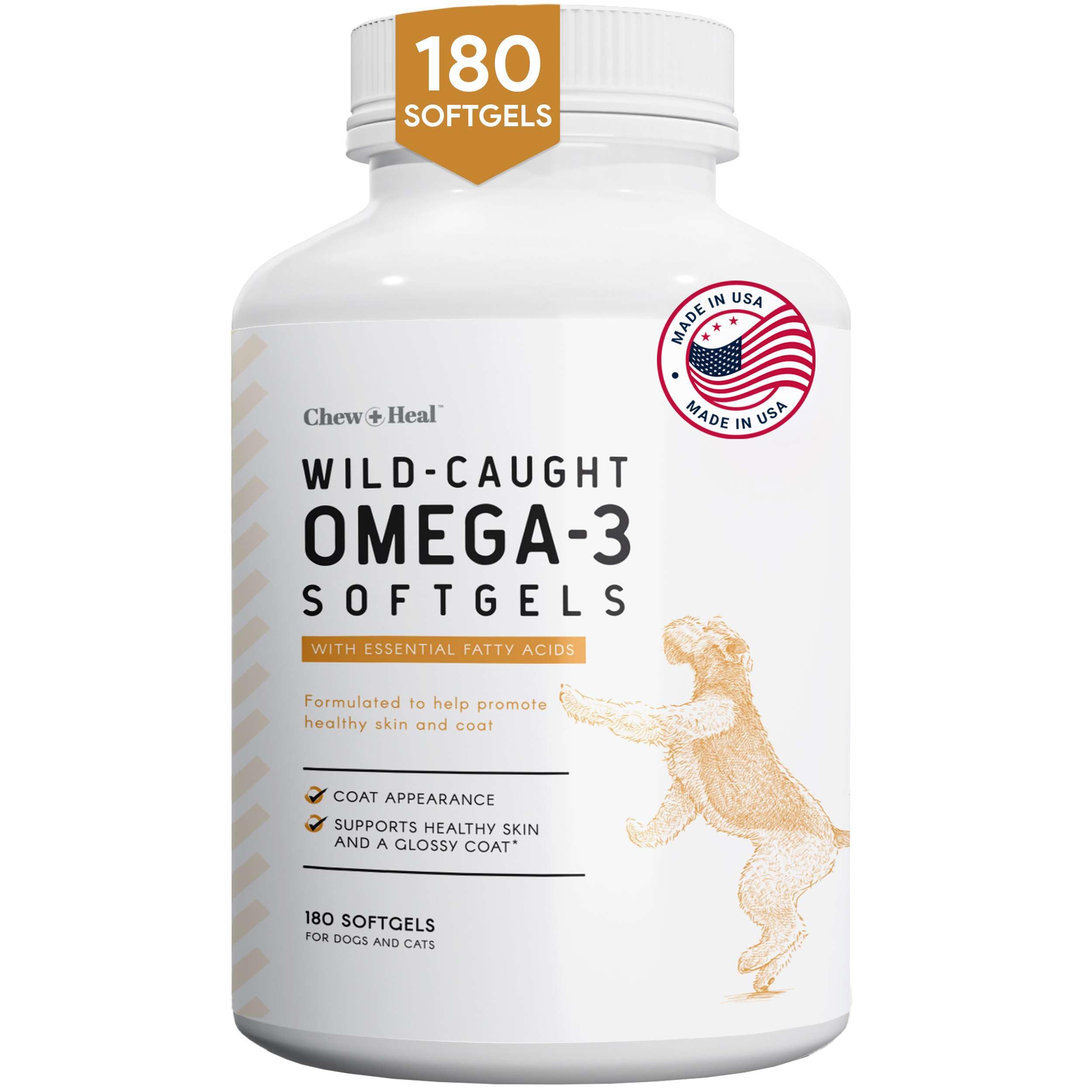 Wild Caught Omega 3 Fish Oil for Dogs - 180 Softgel Capsules for Healthy Skin and Coat - 1000 mg Dog Fish Oil Pills for Shedding, Dry Itching Skin, and Hot Spots