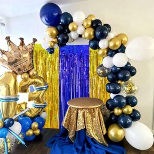 BEISHIDA 4 Pcs Blue and Gold Party Streamers Fringe Foil Curtain Backdrop Tinsel Background Party Decoration for Door Wall Graduation Birthday Wedding Anniversary Party Decoration(3.28 Ft x 8.2 Ft)