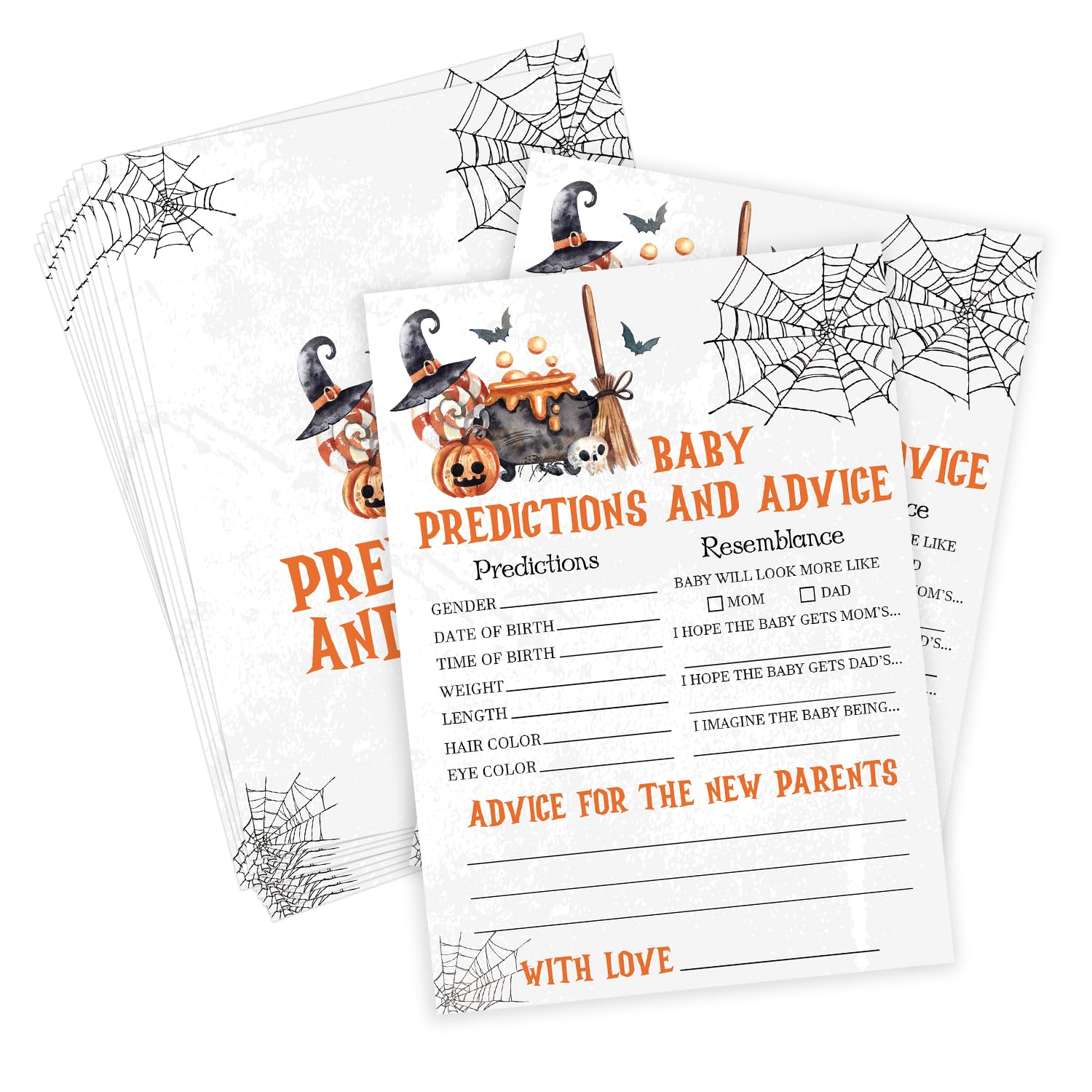 Halloween Baby Shower Prediction and Advice Cards, Halloween Game for Baby Shower, Baby Shower Decorations, Fall Gender Reveal Party Supplies, Set of 30 Cards - WY12