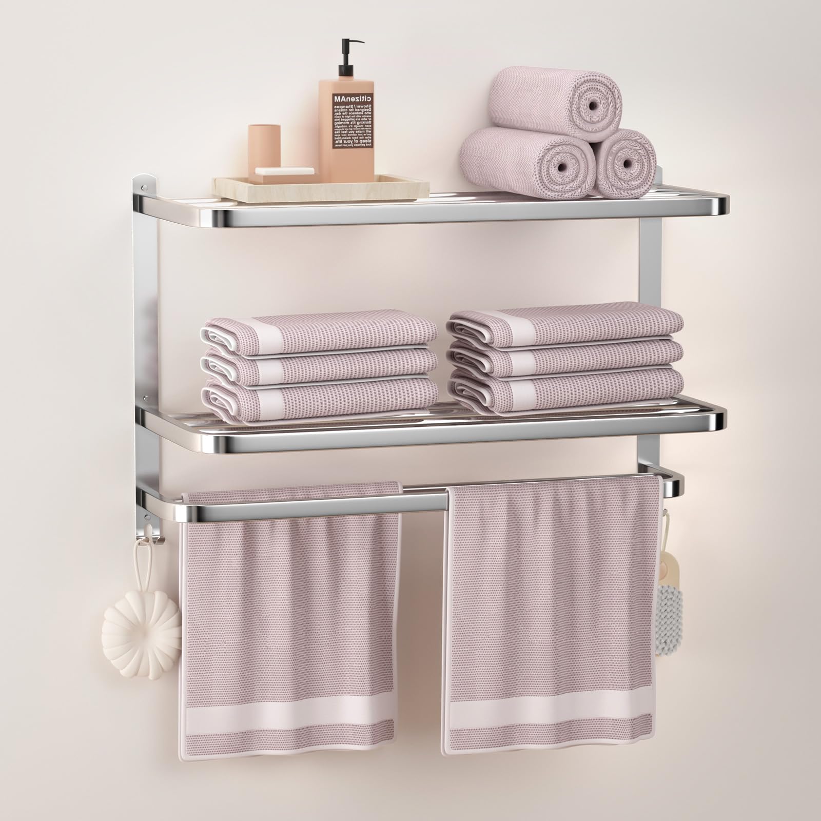 DDS-DUDES 3-Tier Towel Racks for Bathroom with Towel Bars Multilayer Hotel Towel Shelf Stainless Steel Wall-Mounted Brushed Finish Holder with Towel Shelves 23 Inches