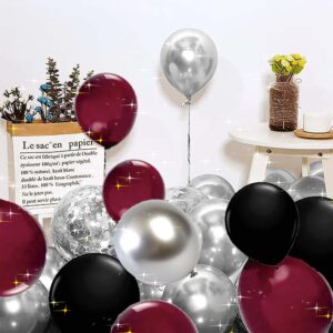 Graduation Party Decorations Maroon Black 2024/Burgundy Black Graduation Decorations Class of 2024/Burgundy Black Balloons/114Pcs Burgundy Silver Black Balloon Birthday Wedding/Maroon Black Birthday